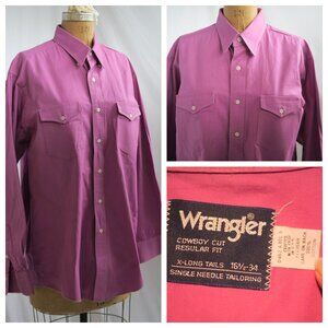 vtg 80s WRANGLER Brushpopper Western Orchid Shirt X Long Tails 16 1/2/34 USA
